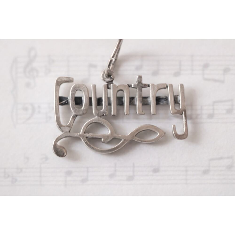 Vintage 925 Sterling Silver “Country” Pendant Music Note Accent Treble Clef